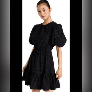 NWT Jason Wu Black Eyelet Back Cut Out Puff Sleeve Dress Size 8